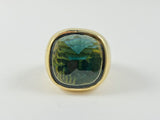 Squared Centered Sapphire Color Stone Brass Ring