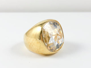 Squared Centered Stone Yellow Gold Brass Ring