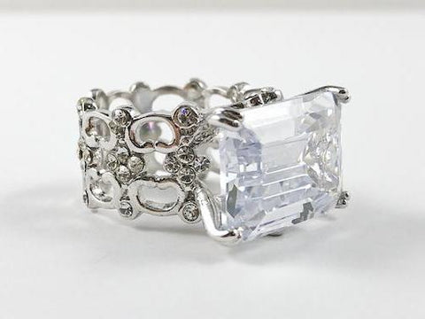 Classic Rectangular Cut CZ Brass Ring