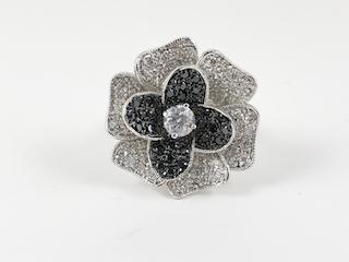 Large Rose Petal Black & Clear Stone Ring
