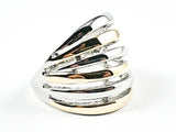 Modern Multi Row Shiny Metallic Two Tone Style Brass Ring