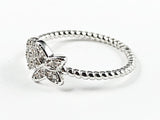 Cute Dainty Butterfly & Floral CZ Ball Beads Brass Ring