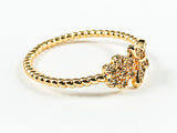 Cute Dainty Butterfly & Floral CZ Ball Beads Gold Tone Brass Ring