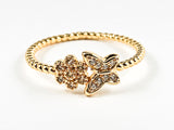Cute Dainty Butterfly & Floral CZ Ball Beads Gold Tone Brass Ring