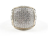 Beautiful Micro Pave Style Rectangle Shape With Vintage Design Side Band Two Tone Brass Ring