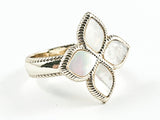 Modern Floral Leaf Mother Of Pearl Gold Tone Brass Ring