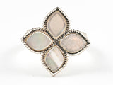 Modern Floral Leaf Mother Of Pearl Gold Tone Brass Ring