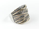Beautiful Unique Textured & Layered Design Lines Pattern Two Tone Brass Ring