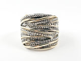 Beautiful Unique Textured & Layered Design Lines Pattern Two Tone Brass Ring