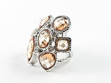 Unique Topaz Color Mix CZ Shape Floral Form Design Brass Ring