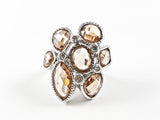 Unique Topaz Color Mix CZ Shape Floral Form Design Brass Ring