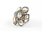 Unique Topaz Color Mix CZ Shape Floral Form Design Black Rhodium Tone Brass Ring