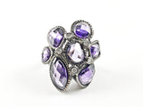 Unique Purple Mix CZ Shape Floral Form Design Black Rhodium Tone Brass Ring