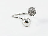 Beautiful Wrap Style CZ & Shiny Ball Duo Ends Brass Ring