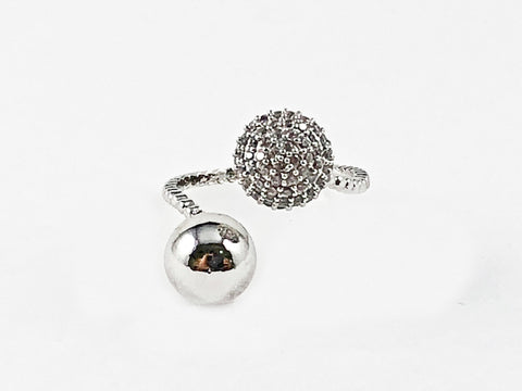 Beautiful Wrap Style CZ & Shiny Ball Duo Ends Brass Ring