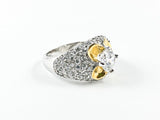 Beautiful Micro CZ With Center Yellow Color Flower Frame & CZ Brass Ring