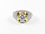 Beautiful Micro CZ With Center Yellow Color Flower Frame & CZ Brass Ring