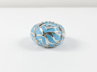 Unique Blue Enamel Pattern Dome Brass Ring