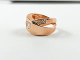 X Shaped Rose Gold Ring With Heart Center Stone