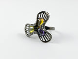 Unique Floral Shaped Ring With Colored Stones Black Rhodium Tone Brass Ring