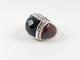 Squared Chic Design With Red CZ Stones & Faux Leather Ring