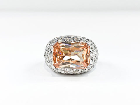Classic Champagne Rectangular Center Stone Pave Brass Ring