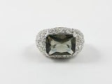Modern Design With CZ & Large Square Center Grey Stone Ring