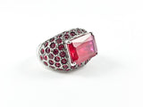 Classic Red Rectangular Center Stone Pave Brass Ring