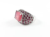 Classic Red Rectangular Center Stone Pave Brass Ring