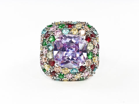 Fancy Modern Square Shaped Colorful Design Brass Ring