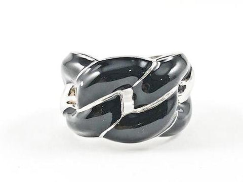 Fun Black Enamel Link Design Band Brass Ring