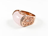 Vintage Curved Rectangle Shape Center Pink Quartz CZ Pink Gold Tone Brass Ring