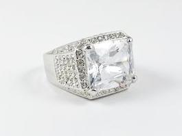 Classic Rectangular Shape Center Stone With CZ Brass Ring