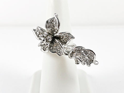 Beautiful Elegant Floral Long Brass Ring