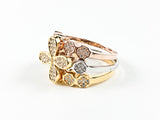 Elegant Unique Tricolor Floral Design Brass Ring