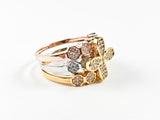 Elegant Unique Tricolor Floral Design Brass Ring