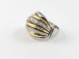 Modern Round Striped Design Brass Ring