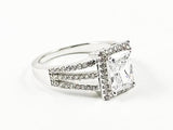 Classic Square Shape Halo Design Multi CZ Brass Ring