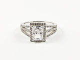 Classic Square Shape Halo Design Multi CZ Brass Ring