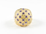 Modern Fun Squared Dome Shaped Yellow Gold Purple CZ Brass Ring