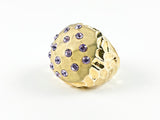 Modern Fun Squared Dome Shaped Yellow Gold Purple CZ Brass Ring