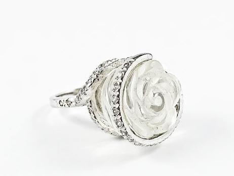 Modern Rose Glass Design Brass Ring