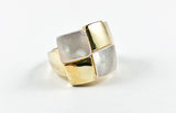 Modern Square Pattern Mother Of Pearl Yellow Gold Brass Ring