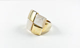 Modern Square Pattern Mother Of Pearl Yellow Gold Brass Ring