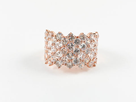Classic 7 Row Round Stone Rose Gold Brass Ring