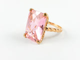 Classic Elegant Rectangular Pink Emerald Cut Brass Ring