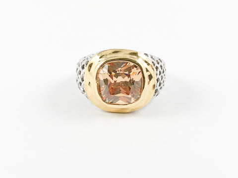 Classic Elegant 2 Tone Citrine Mesh Brass Ring