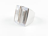 Classic Elegant Dual Stone Emerald Cut Brass Ring