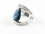 Classic Sapphire Pear Shape V Setting Brass Ring
