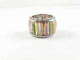 Elegant Multicolor Baguette Thick Brass Ring